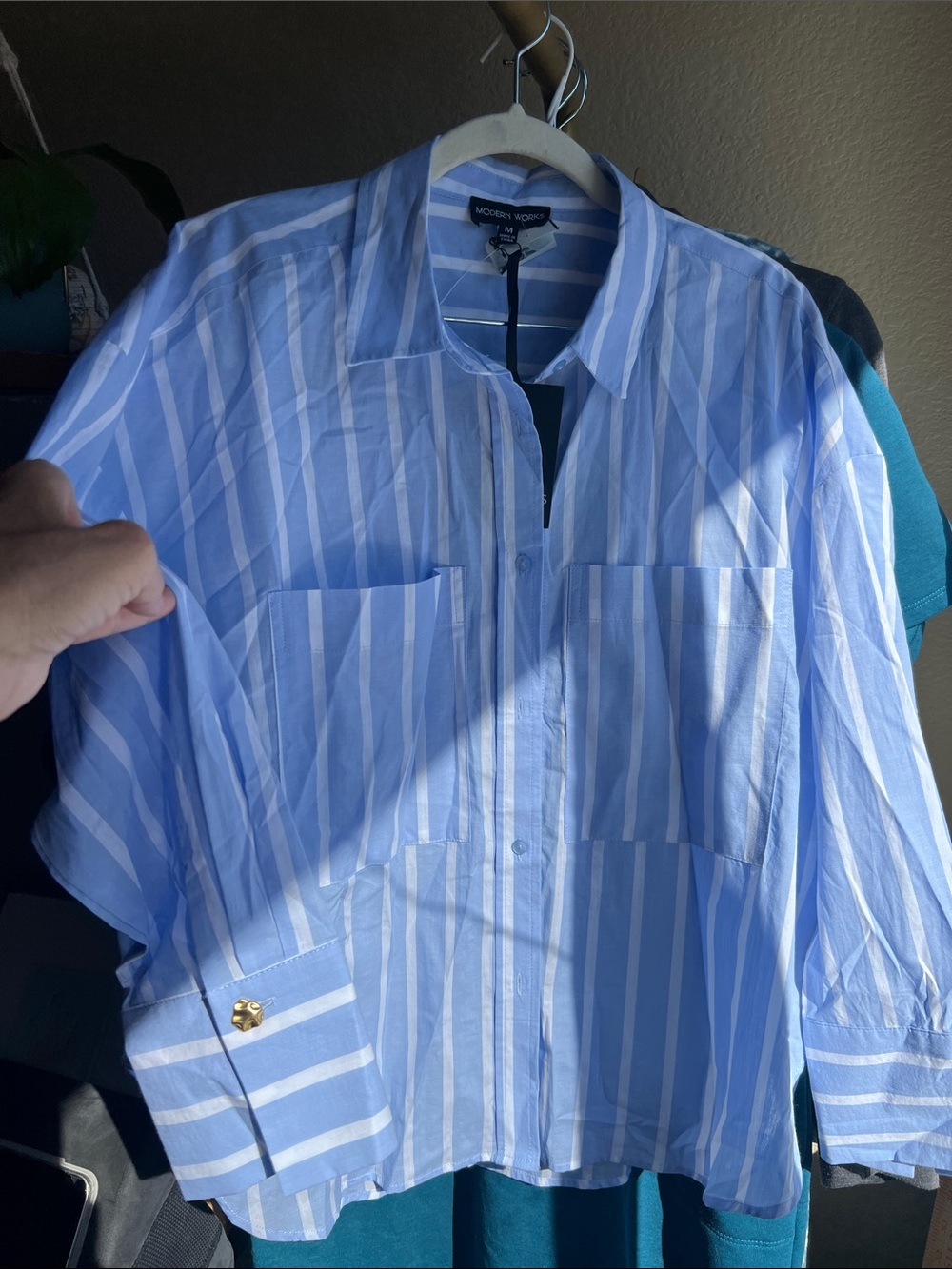 Boxy oversized Light Blue COTTON White Striped Button-Down Shirt